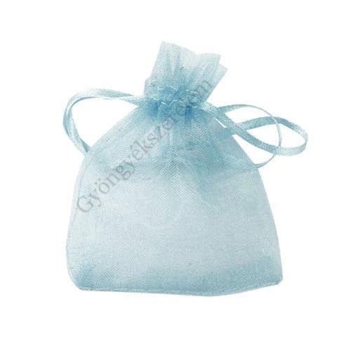 Világoskék organza tasak, ajándék zacskó, 9x7 cm
