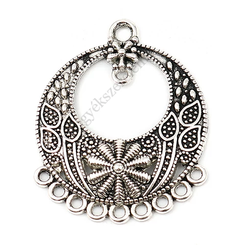 Díszes összekötő, fülbevalóalap, medálalap, antik ezüst színű, 35x28 mm