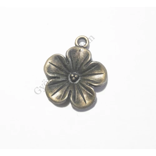 Virág fityegő, medál, antik bronz színű, 23x19 mm