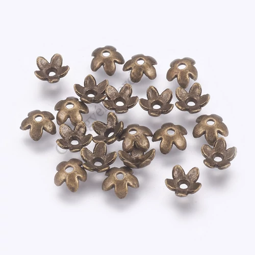 Virág gyöngykupak, antik bronz színű, 6 mm