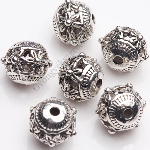 Virág mintás áttört köztes, antik ezüst színű, 9 mm