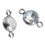 Kép 2/2 - Kristály AB strasszköves összekötő, fülbevalóalap, karkötőalap, acél, antik ezüst színű, 17x10 mm