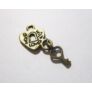 Kép 1/2 - Made with love feliratos szív, lakat, kulcs fityegő, medál, antik bronz színű, 12x14+9 mm