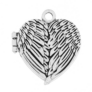 Kép 1/2 - Angyalszárny mintás szív alakú nyitható medál, antik ezüst színű, 32x35x13 mm