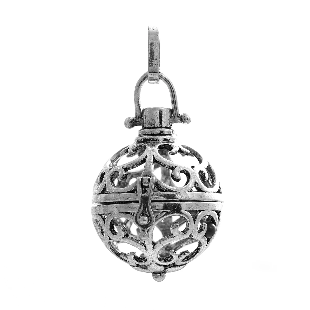 Kerek, áttört aromaterápiás medál, antik ezüst színű, 48x25 mm
