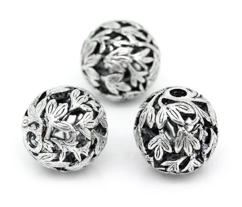 Mintás, áttört leveles köztes, antik ezüst színű, 14 mm