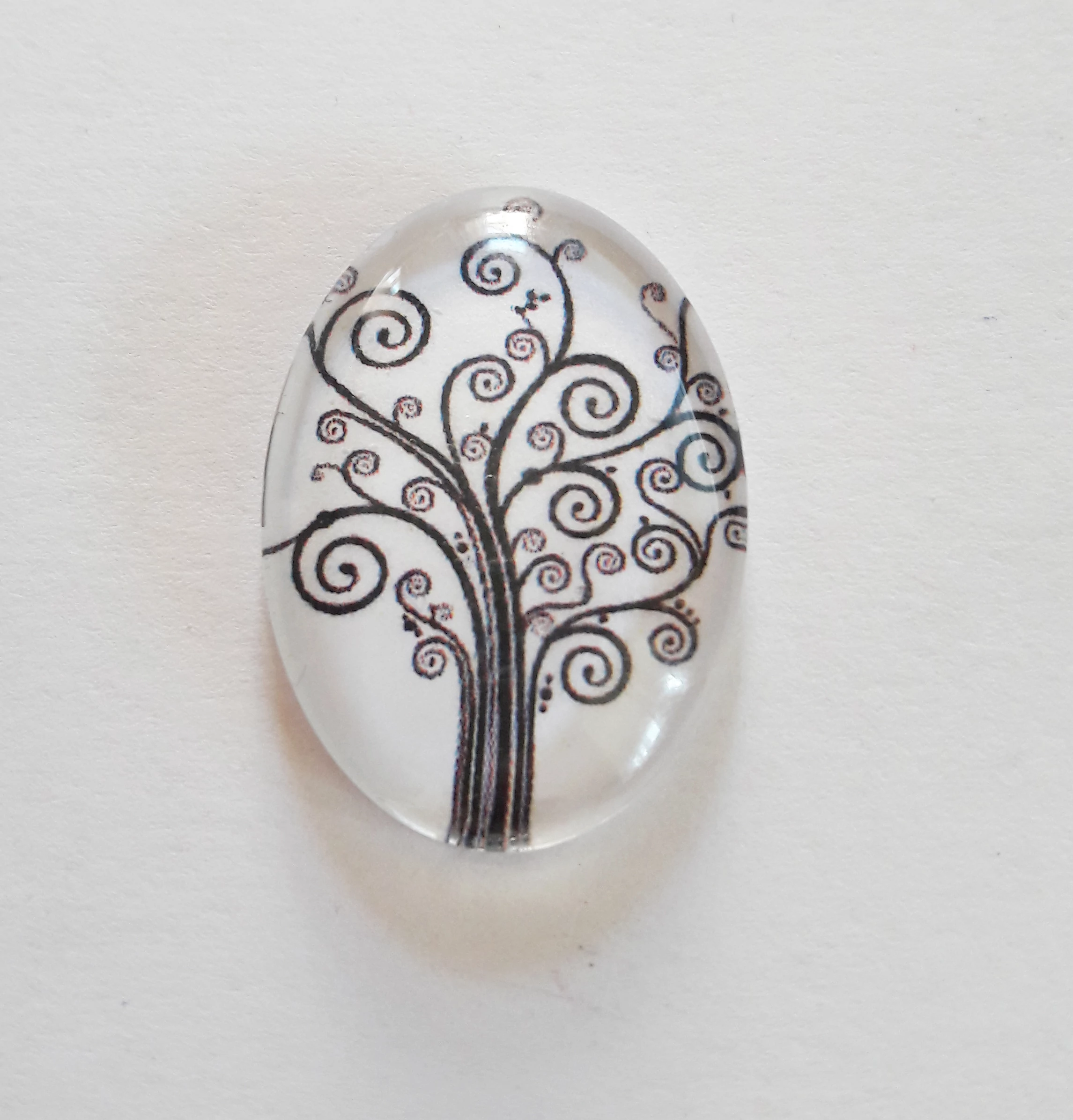 Fa, életfa mintás üveglencse, kaboson, 25x18 mm
