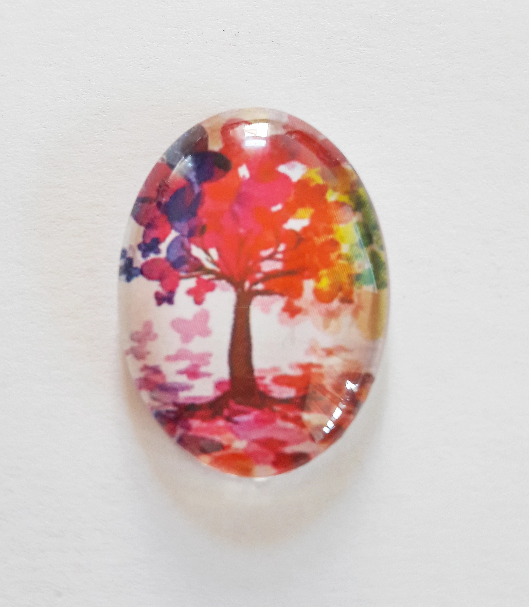 Fa, életfa mintás üveglencse, kaboson, 25x18 mm