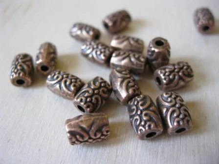 Díszes hordó köztes, vörösréz színű, 7x5 mm