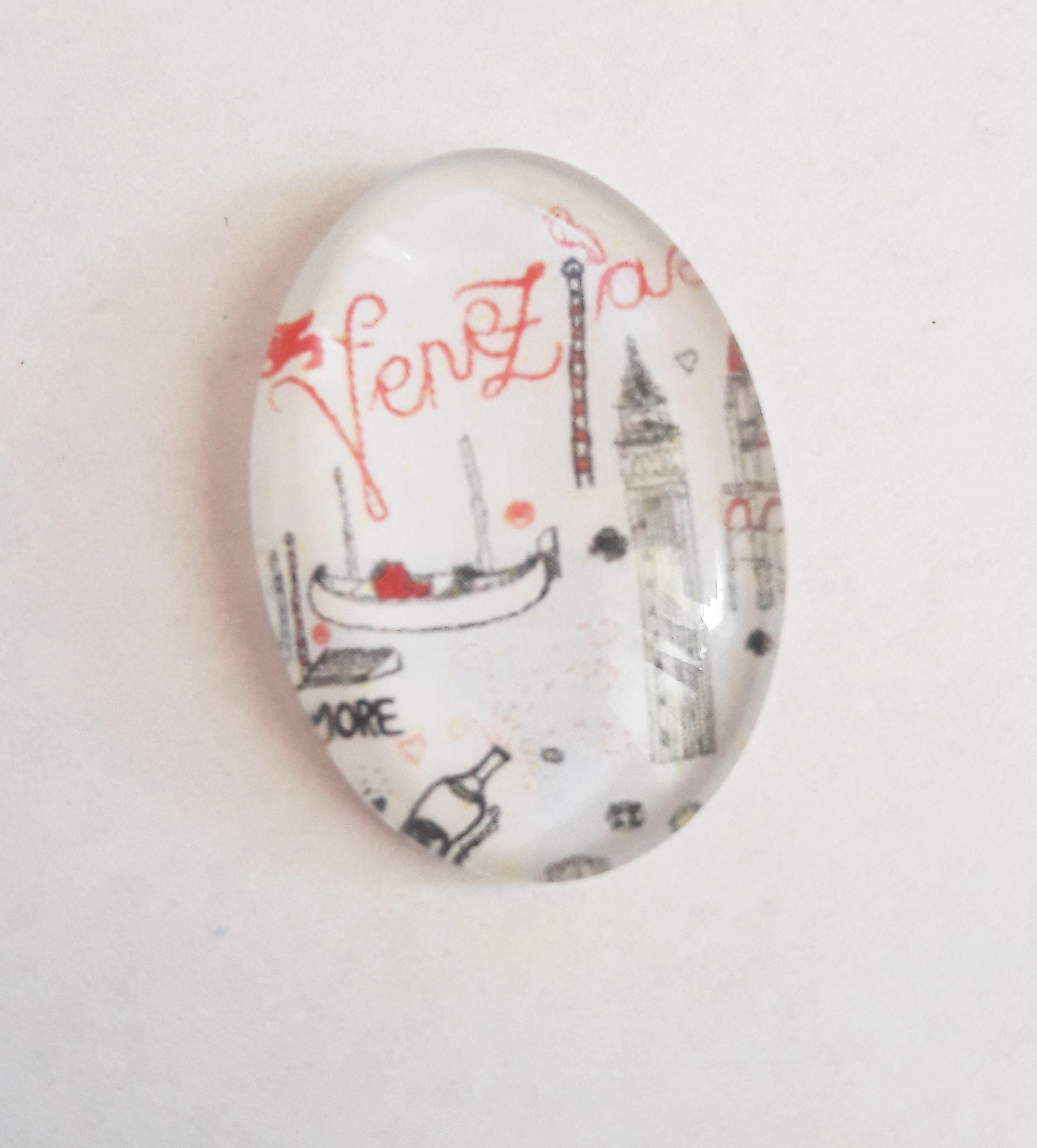 Velence, gondola mintás üveglencse, kaboson, 25x18 mm