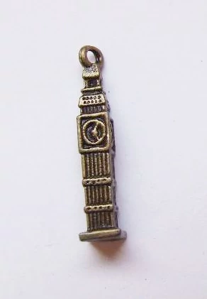 Óra torony, Big Ben fityegő, medál, antik bronz színű, 25x5x5 mm
