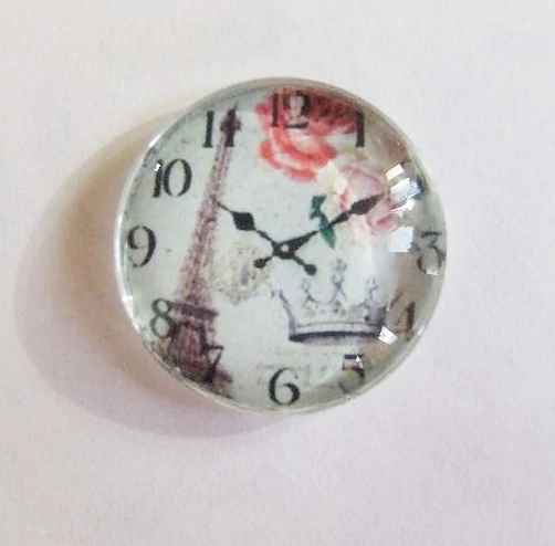 Vintage óra, virág, Eiffel-torony, korona mintás üveglencse, kaboson, 25 mm