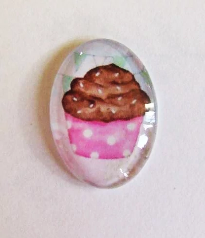 Muffin, süti mintás üveglencse, kaboson, 25x18 mm