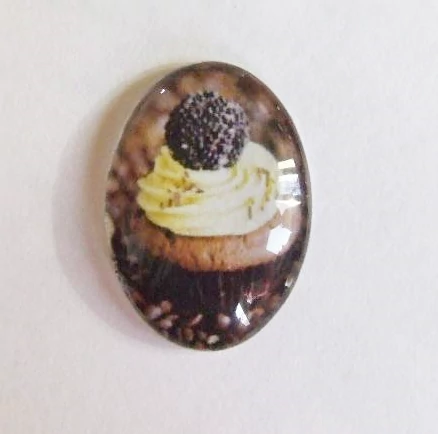 Muffin, süti mintás üveglencse, kaboson, 25x18 mm
