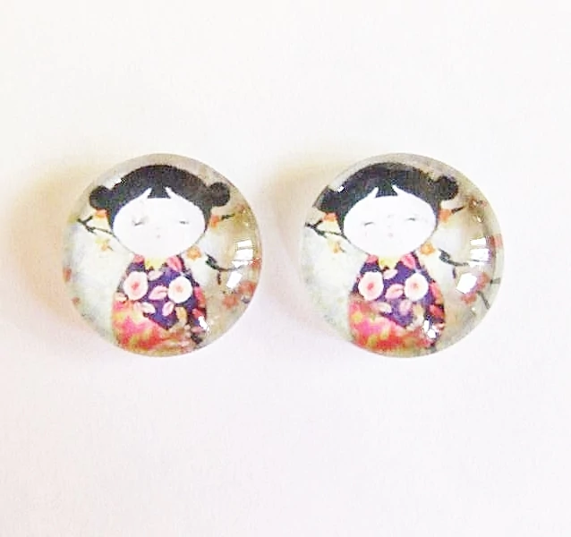 Japán baba mintás üveglencse, kaboson, 18 mm