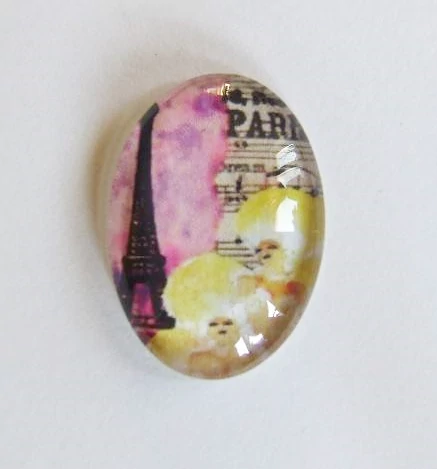 Párizs, Eiffel-torony, nő, kotta mintás üveglencse, kaboson, 25x18 mm