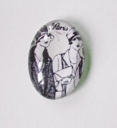 Vintage, Párizs, nő mintás üveglencse, kaboson, 25x18 mm