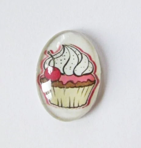 Muffin, süti mintás üveglencse, kaboson, 25x18 mm