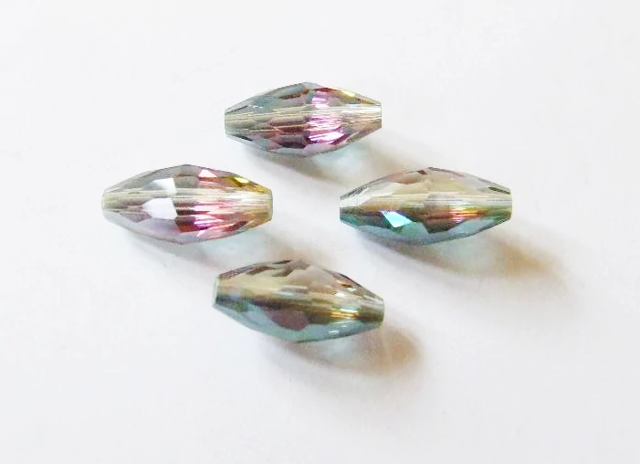 Lila, zöld színjátszó csiszolt rizs üveg gyöngy, 16x8 mm