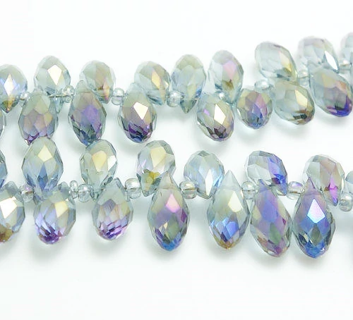 Lilán színjátszó kristály csiszolt csepp üveg gyöngy, 12x6 mm
