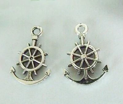 Horgony, hajókormány fityegő, medál, antik ezüst színű, 20x14 mm