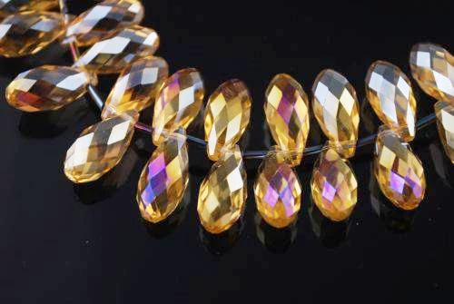 Narancs rózsaszín AB csiszolt csepp üveg gyöngy, 20x10 mm
