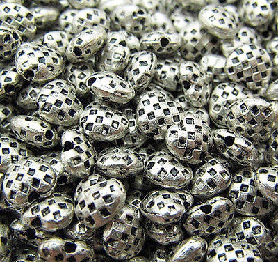 Kockás szív köztes, antik ezüst színű, 6 mm