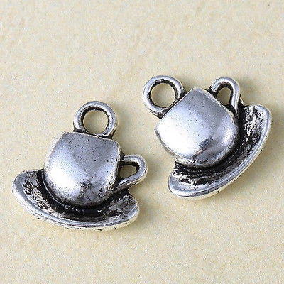 Csésze fityegő, medál, antik ezüst színű, 15x15 mm