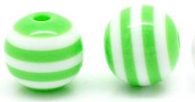Csíkos gyöngy, műgyanta, zöld, 10 mm