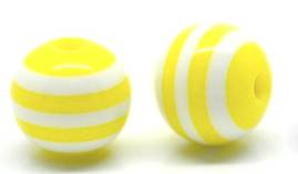 Csíkos gyöngy, műgyanta, sárga, 10 mm