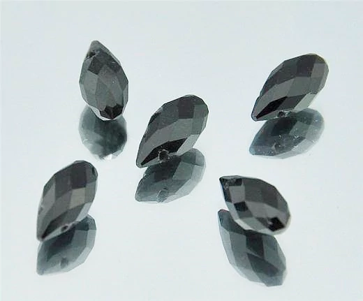 Fekete csiszolt csepp üveg gyöngy, 12x6 mm