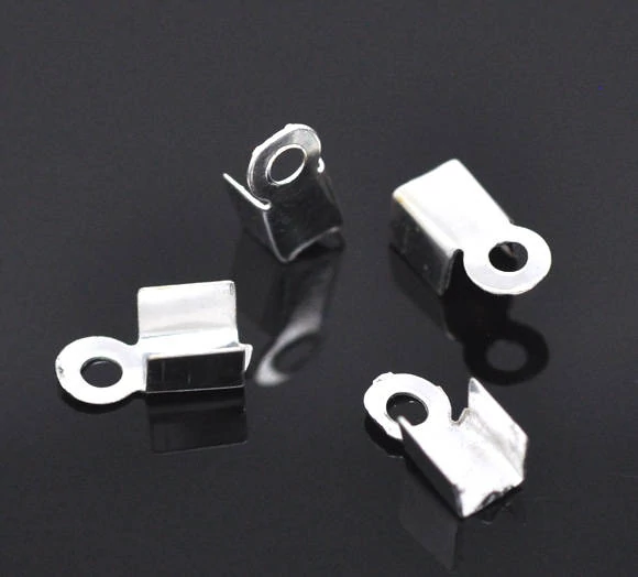 Szalagvég, végzáró, bőrvég, ezüst színű, 8x4 mm