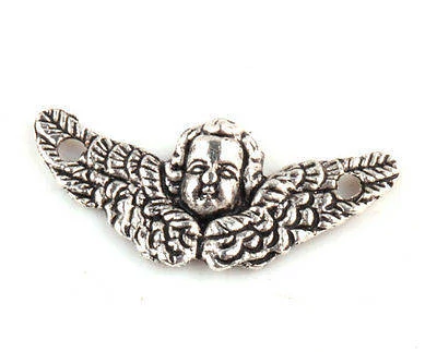 Angyal fityegő, medál, összekötő, antik ezüst színű, 20x9 mm