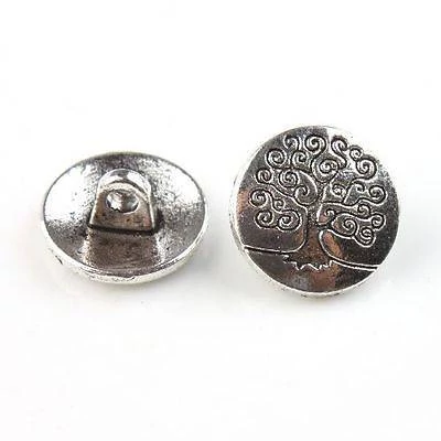 Fa, életfa mintás antik ezüst színű fém gomb, 14 mm