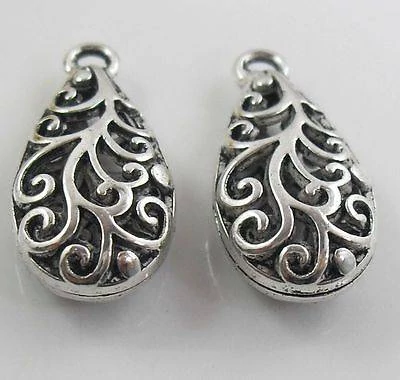 Áttört csepp medál, antik ezüst színű, 24x13x8 mm