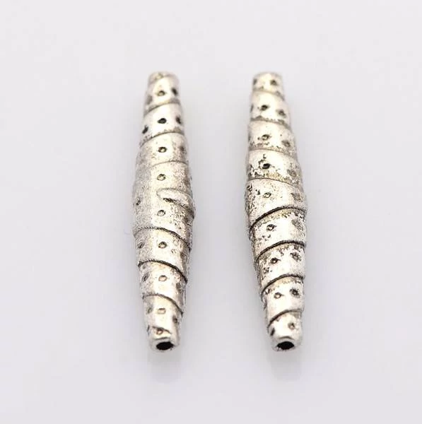 Csavart cső köztes, antik ezüst színű, 25x5 mm