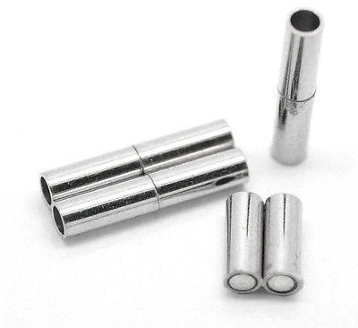 Cső mágneskapocs, antik ezüst színű, 18x3 mm