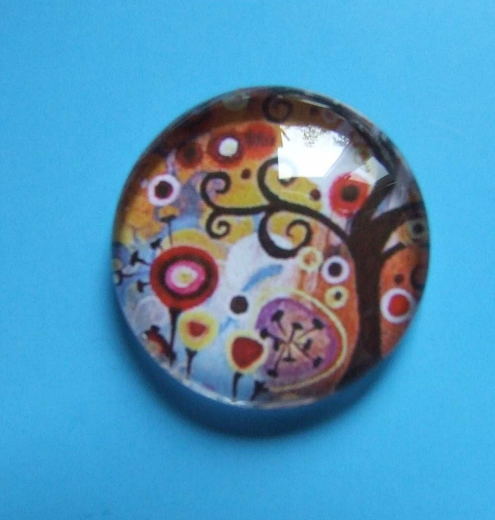 Színes fa, életfa mintás üveglencse, kaboson, 25 mm