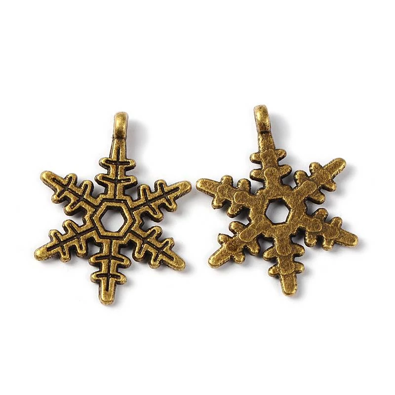 Hópihe, hópehely, jégvirág fityegő, medál, antik bronz színű, 22x17 mm