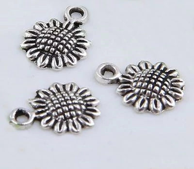 Napraforgó, virág fityegő, medál, antik ezüst színű, 12x9 mm