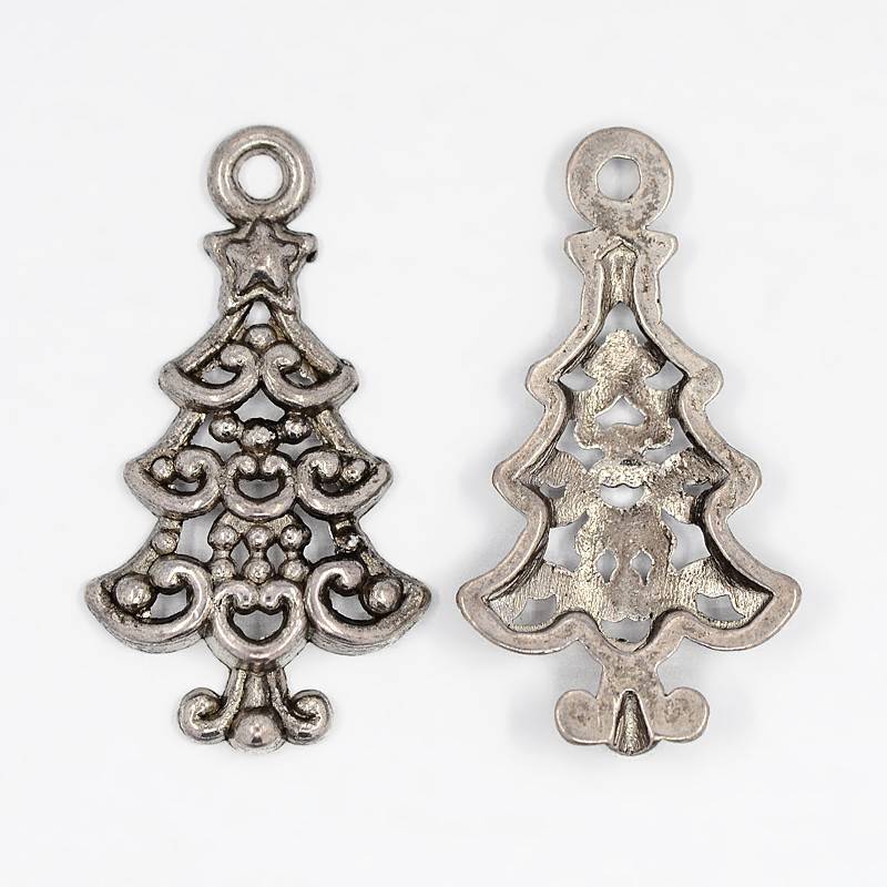 Fenyőfa fityegő, medál, antik ezüst színű, 23x13 mm