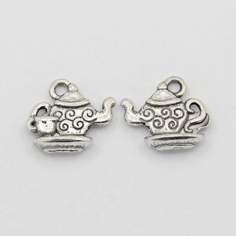 Teáskanna, csésze fityegő, medál, antik ezüst színű, 15x13 mm