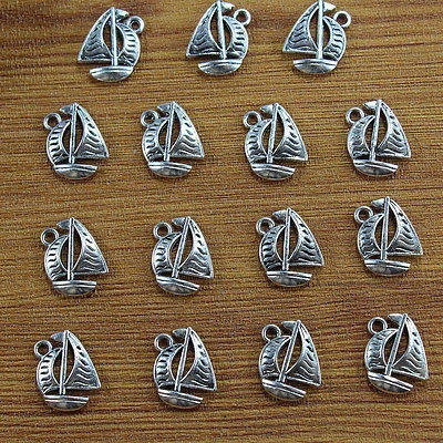 Hajó, vitorlás fityegő, medál, antik ezüst színű, 17x15 mm
