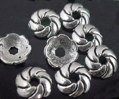 Csavart gyöngykupak, antik ezüst színű, 9 mm