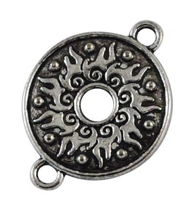 Kerek, mintás összekötő, medálalap, fülbevalóalap, antik ezüst színű, 27x20 mm
