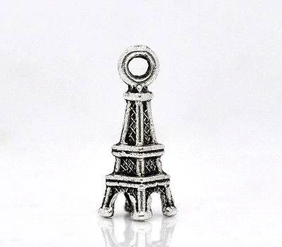 Eiffel torony fityegő, medál, antik ezüst színű, 17x6x6 mm