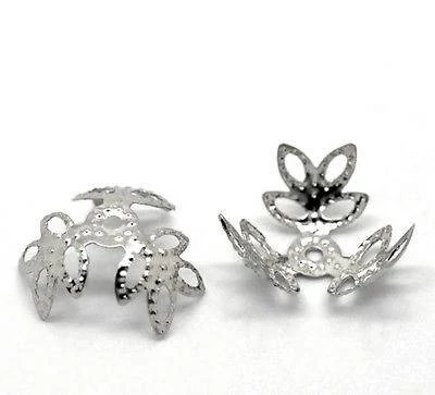 Áttört levél gyöngykupak, antik ezüst színű, 14 mm