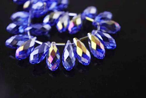 Sötétkék AB színjátszó csiszolt csepp üveg gyöngy, 16x8 mm