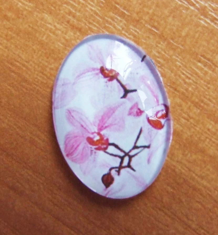 Orchidea, virág mintás üveglencse, kaboson, 25x18 mm