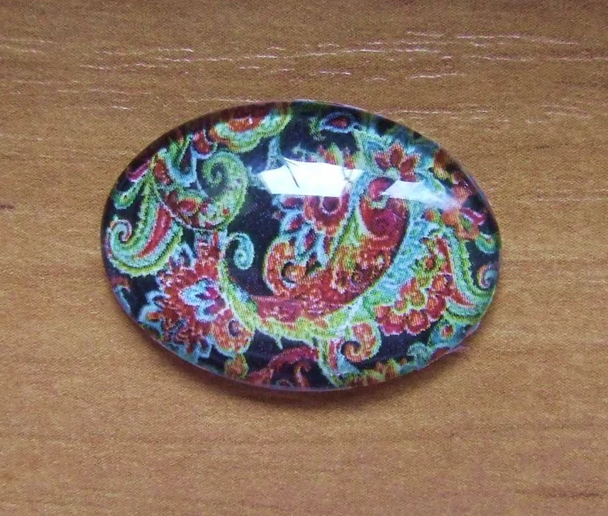 Színes mintás üveglencse, kaboson, 25x18 mm